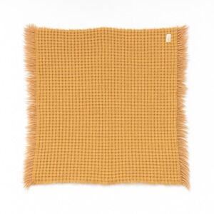 Vintage Plaid Wool Throw Blanket‎ Gold Tan Pink Fringed 38x42 PENDLETON Style